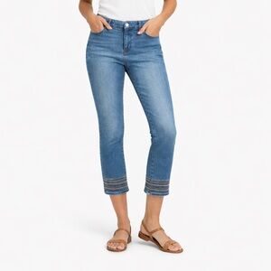 WHBM The Slim Crop Mid-Rise Jeans in Light Blue with Embroidered Hem